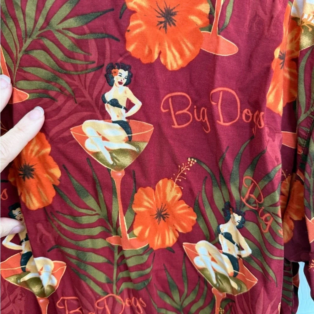 Big Dogs XL Tiki Pinup Girl Hawaiian Shirt Rayon Retro Rockabilly Flowy